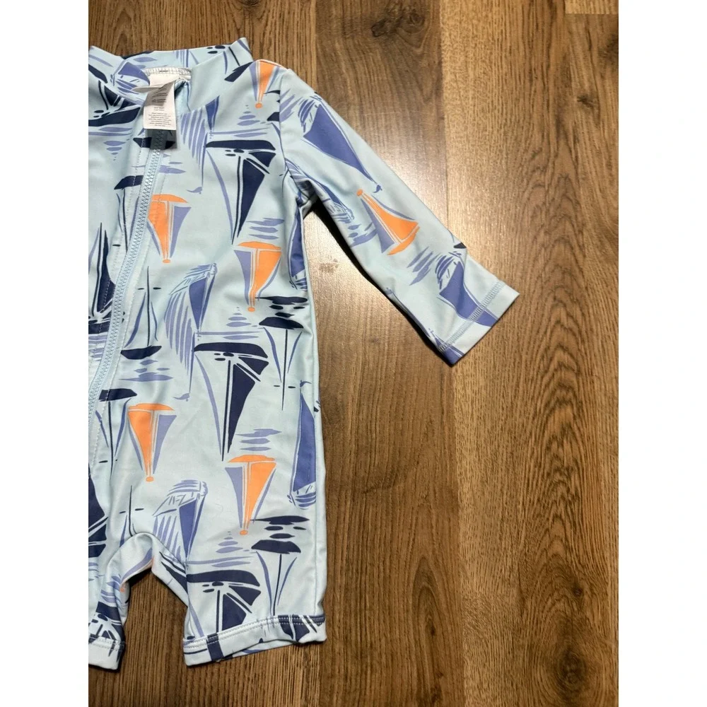 Carter's Just One You Romper Baby Size 9m Blue Sailboat Rash Guard Swimsuit
